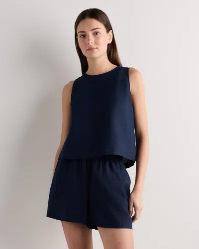Quince Women's 100% European Linen Cropped Tank Top In Blue