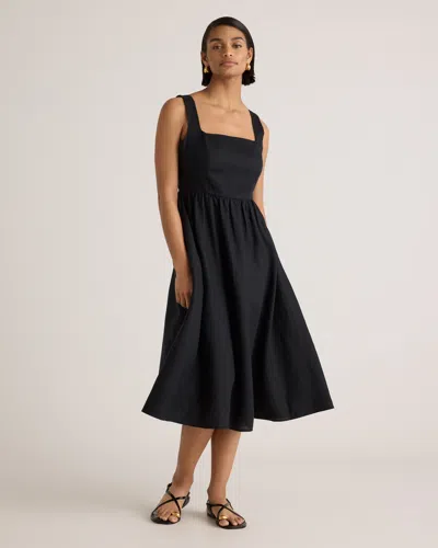Quince Women's 100% European Linen Fit & Flare Midi Dress In Black