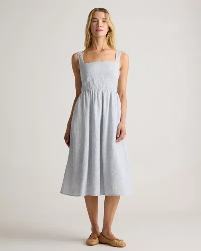 Quince Women's 100% European Linen Fit & Flare Midi Dress In Blue Pinstripe