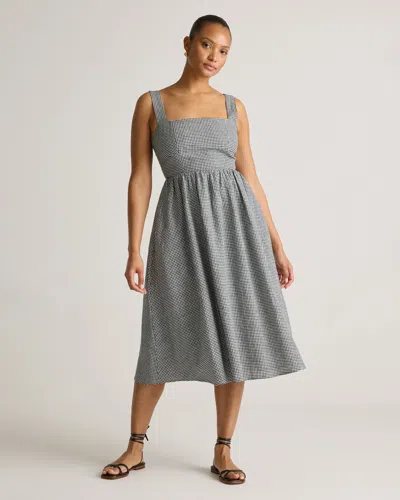 Quince Women's 100% European Linen Fit & Flare Midi Dress In Classic Mini Gingham