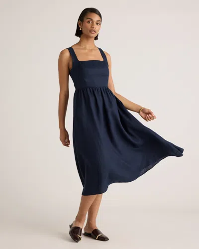 Quince Women's 100% European Linen Fit & Flare Midi Dress In Deep Navy