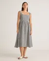 Quince Women's 100% European Linen Fit & Flare Midi Dress In Khaki / Black Gingham