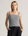 Quince Women's 100% European Linen Fitted Tank Top In Classic Mini Gingham