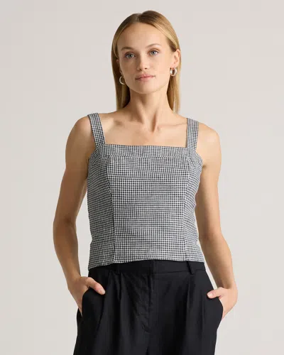 Quince Women's 100% European Linen Fitted Tank Top In Classic Mini Gingham