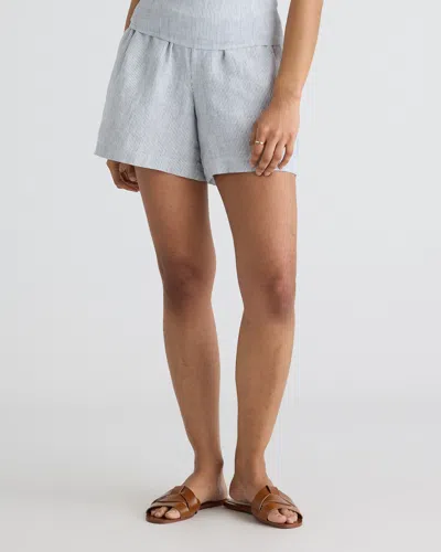 Quince Women's 100% European Linen High Waisted Shorts In Blue Pinstripe