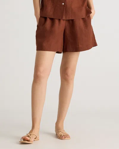 Quince Women's 100% European Linen High Waisted Shorts In Chocolate