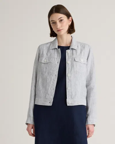 Quince Women's 100% European Linen Jacket In Blue Pinstripe