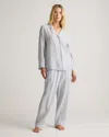 Quince Women's 100% European Linen Long Sleeve Pajama Set With Piping In Blue Pinstripe