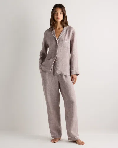 Quince Women's 100% European Linen Long Sleeve Pajama Set With Piping In Gray