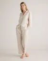QUINCE WOMEN'S 100% EUROPEAN LINEN LONG SLEEVE PAJAMA SET WITH PIPING