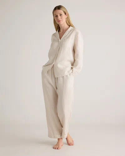 Quince Women's 100% European Linen Long Sleeve Pajama Set With Piping In Sand