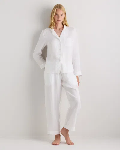 Quince Women's 100% European Linen Long Sleeve Pajama Set With Piping In White