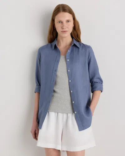 Quince Women's 100% European Linen Long Sleeve Shirt In Blue