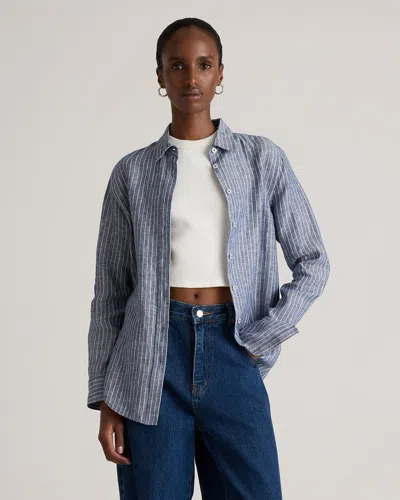 Quince Women's 100% European Linen Long Sleeve Shirt In Chambray Stripe
