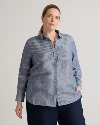 Quince Women's 100% European Linen Long Sleeve Shirt In Chambray Stripe