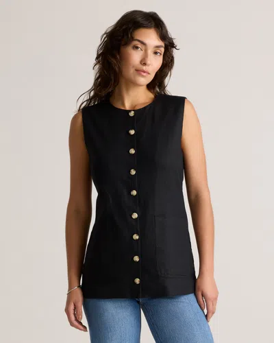 Quince Women's 100% European Linen Longline Vest In Black