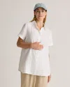 Quince Women's 100% European Linen Maternity & Nursing Short Sleeve Shirt In White