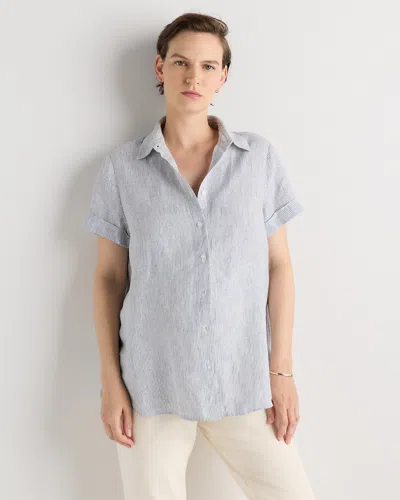 Quince Women's 100% European Linen Maternity Camp Shirt In Blue