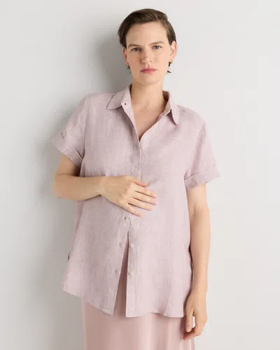 Quince Women's 100% European Linen Maternity Camp Shirt In Pink