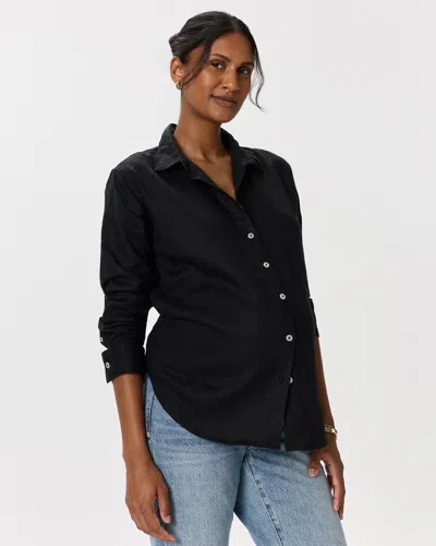Quince Women's 100% European Linen Maternity Long Sleeve Shirt In Black