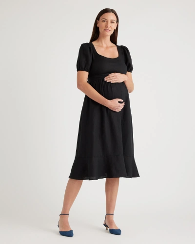 Quince Women's 100% European Linen Maternity Midi Dress In Black