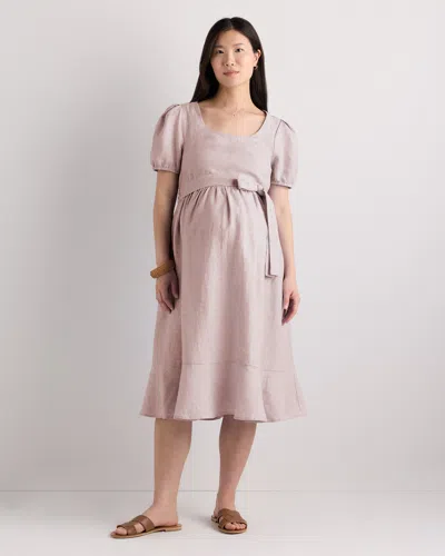 Quince Women's 100% European Linen Maternity Short Sleeve Midi Dress