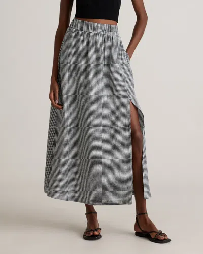 Quince Women's 100% European Linen Maxi Skirt In Classic Mini Gingham