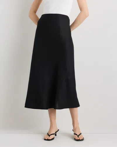 Quince Women's 100% European Linen Midi Slip Skirt In Black