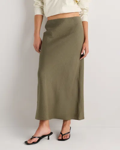 Quince Women's 100% European Linen Midi Slip Skirt In Green