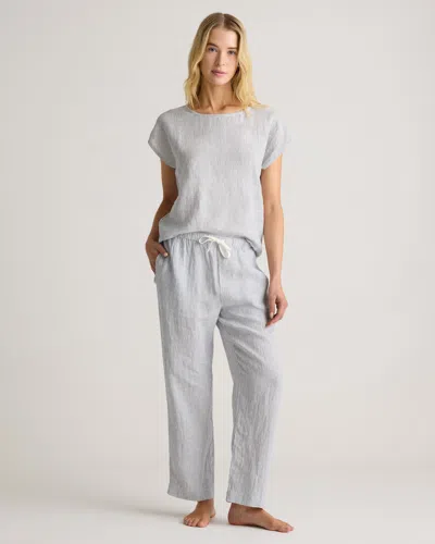 Quince Women's 100% European Linen Pajama Set In Blue Pinstripe