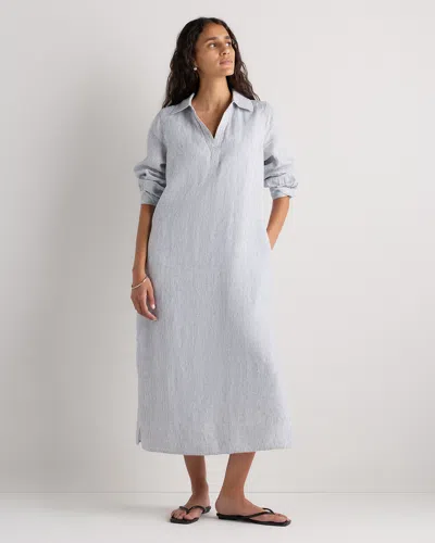 Quince Women's 100% European Linen Popover Maxi Dress In Blue
