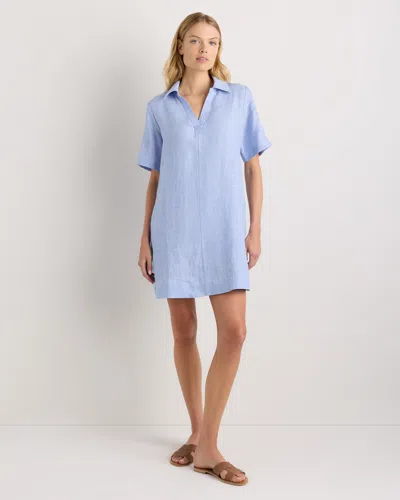 Quince Women's 100% European Linen Popover Mini Dress In Blue