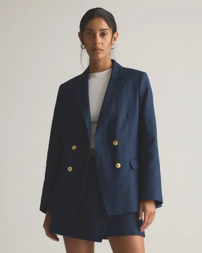 Quince Women's 100% European Linen Relaxed Double-breasted Blazer In Blue
