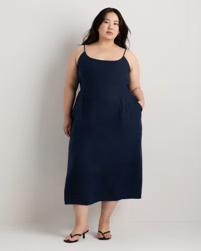 Quince Women's 100% European Linen Scoop Neck Midi Dress In Blue