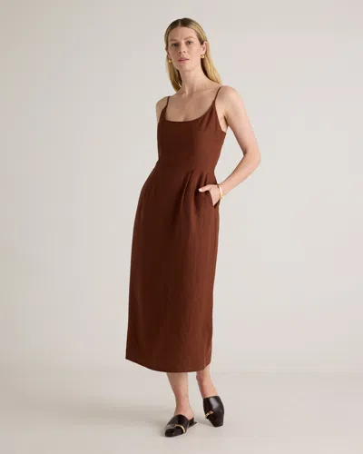 Quince Women's 100% European Linen Scoop Neck Midi Dress In Chocolate
