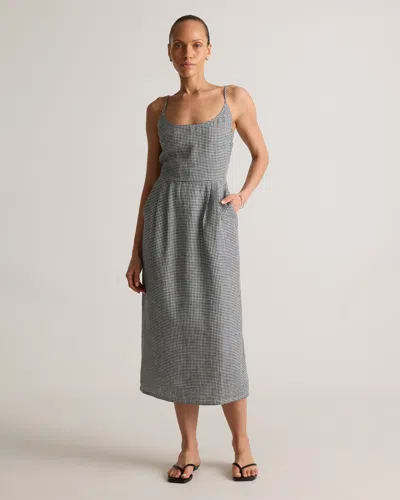Quince Women's 100% European Linen Scoop Neck Midi Dress In Classic Mini Gingham