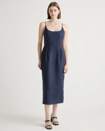 Quince Women's 100% European Linen Scoop Neck Midi Dress In Deep Navy