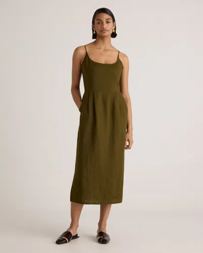 Quince Women's 100% European Linen Scoop Neck Midi Dress In Martini Olive