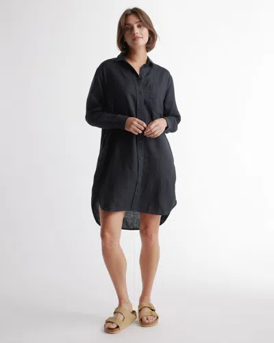 Quince Women's 100% European Linen Shirt Dress In Black