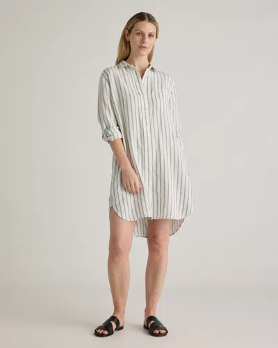 Quince Women's 100% European Linen Shirt Dress In Oatmeal / Black Stripe
