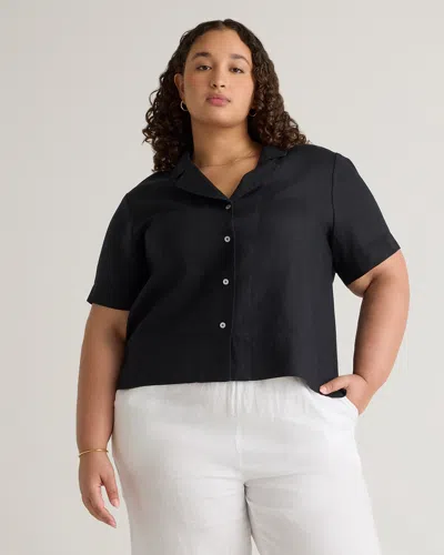 Quince Women's 100% European Linen Short Sleeve Shirt In Black