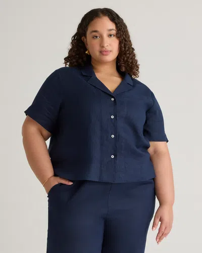 Quince Women's 100% European Linen Short Sleeve Shirt In Deep Navy