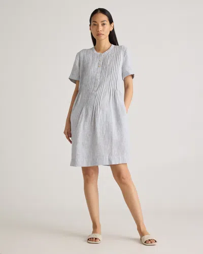 Quince Women's 100% European Linen Short Sleeve Swing Dress In Blue Pinstripe
