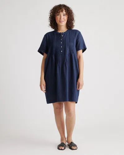 Quince Women's 100% European Linen Short Sleeve Swing Dress In Deep Navy