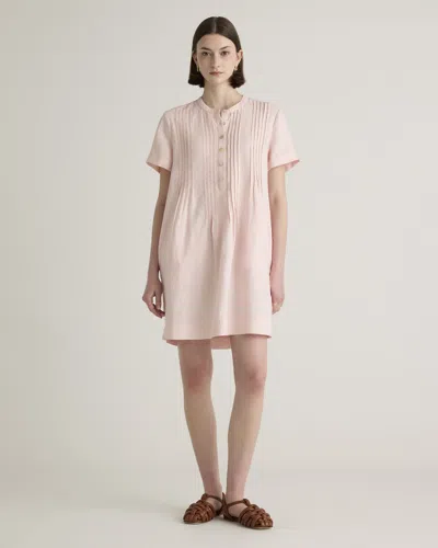 Quince Women's 100% European Linen Short Sleeve Swing Dress In Pale Pink