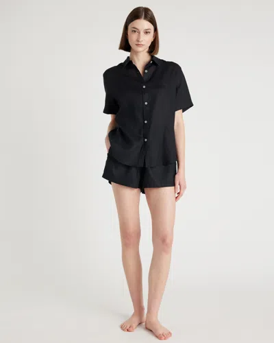 Quince Women's 100% European Linen Shorts Pajama Set In Black