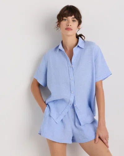 Quince Women's 100% European Linen Shorts Pajama Set In Blue