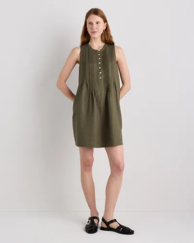 Quince Women's 100% European Linen Sleeveless Swing Dress In Green