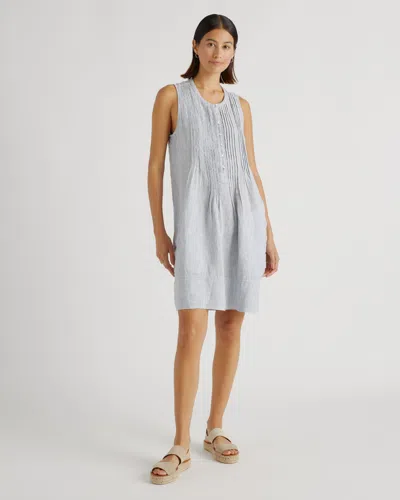 Quince Women's 100% European Linen Sleeveless Swing Dress In Blue Pinstripe