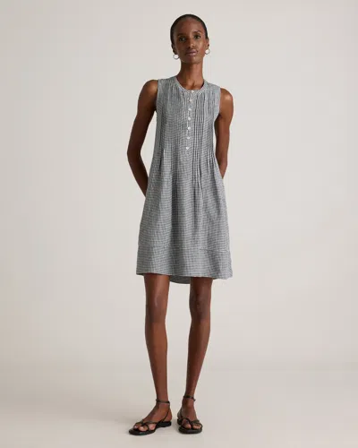 Quince Women's 100% European Linen Sleeveless Swing Dress In Classic Mini Gingham